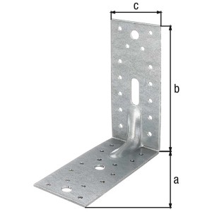 Staffa angolare per carichi pesanti in acciaio zincato Sendzimir, 150x65x150 mm, per montaggio legno.