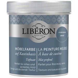 Barattolo di vernice per mobili a base di caseina Libéron, Blu Tempesta. Pittura effetto per mobili e legno.