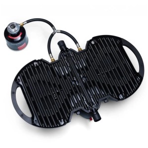 Nomadiq Grill a gas modello 3.0, nero opaco, con bombola del gas. Grill compatto e pieghevole per il viaggio.