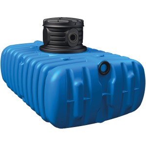 Cuve plate bleue 4rain Flat S 1500 l avec regard noir pour l'arrosage du jardin.