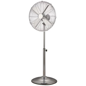Ventilateur sur pied chromé SV 45-40, hauteur réglable, avec grille de protection et base ronde.