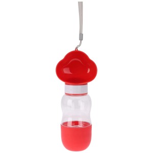 Bouteille d'eau multicolore pour chien, 26x7,5x10,5 cm, avec gamelle intégrée. Idéale pour les voyages.