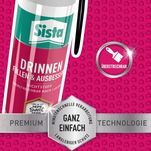 Sigillante acrilico Sista in dispenser, bianco, 100ml, per riempire e riparare in interni.