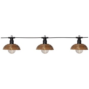 Catena luminosa LED Star Trading Cesta Light con 6 lampade e paralumi in rattan sintetico marrone.