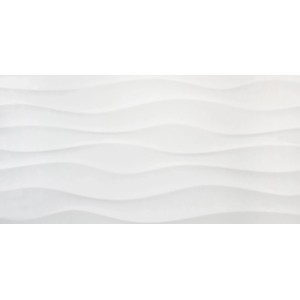 Piastrella da parete bianca opaca Alaska Wave con motivo a onde 3D, 29,5x59,5 cm.