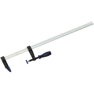 Serre-joint à vis LUX en fonte malléable 600 mm, outil de serrage avec poignée bleu-noir et rail galvanisé.