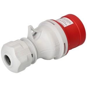 Prise CEE 5 pôles, 32A, IP44, gris-rouge, avec inverseur de phase pour raccordement d'appareil.