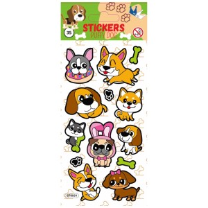 Stickerbogen mit 3D Hunde Motiven, selbstklebend für Deko & Bastelprojekte.