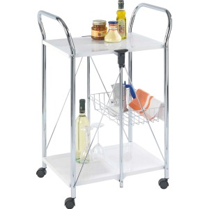 Wenko Chariot de service Sunny Blanc avec 2 étagères et panier, pliable.