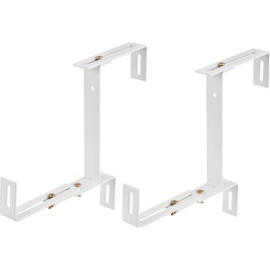 Deux supports de jardinière de balcon en acier blanc réglables pour montage sur le balcon.