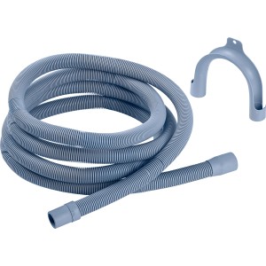Tuyau d'évacuation gris de 3 m pour lave-linge/lave-vaisselle avec support.