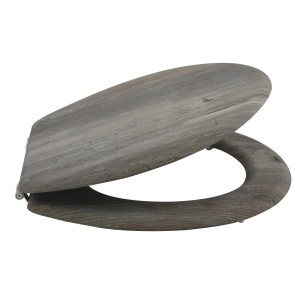 Sedile WC MSV Blue Ridge marrone effetto legno con cerniere in acciaio inox.