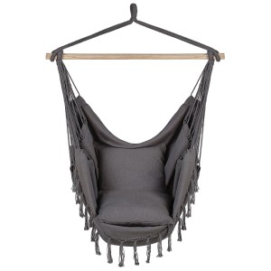 Sedia sospesa in cotone grigio Beliani Bonea con cuscini e nappe.