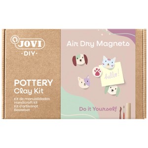 Jovi DIY-Töpfer-Set für lufttrocknende Magnete. Bastel-Set mit Modelliermasse, Farben und Pinseln zum Modellieren von Kühlschrankmagneten.