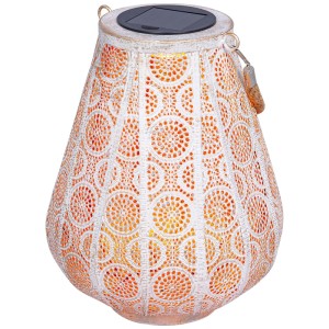 Lanterne solaire LED Schönenberger Sabik, blanc-cuivre doré, Ø 20 cm. Lanterne de jardin décorative avec panneau solaire.