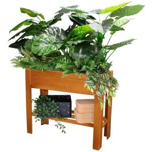 Aiuola rialzata GreenBox light castagno, 80x70x34,5 cm, in legno con piante