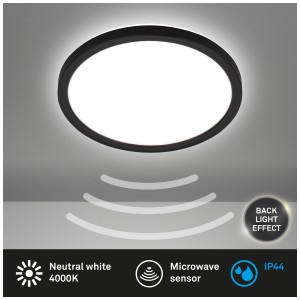 Luminaire de salle de bain LED Briloner noir avec détecteur de mouvement, 15W, 1900 lumens, IP44.