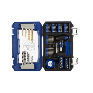 Set aperto di punte e inserti LUX (66 pezzi) in scatola di immagazzinaggio blu e nera con punte, inserti e accessori.