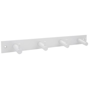 Weiße Siro Hakenleiste aus Stahl mit 4 Haken, Länge 322 mm.