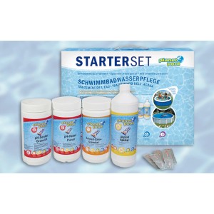 Weka Pool Care Set Deluxe Starter Kit avec chlore, algicide, pH moins et bandelettes de test.