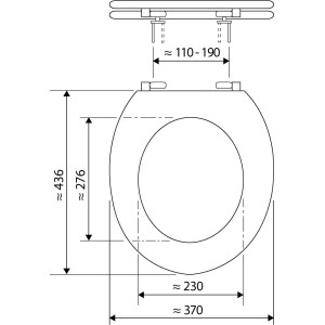 Disegno tecnico del sedile WC Sanitop-Wingenroth Decor Taunass con dimensioni.
