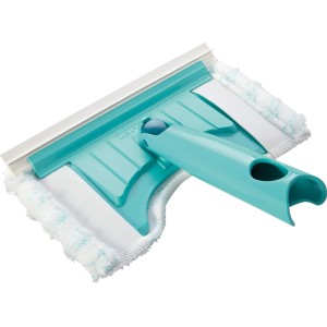 Leifheit Flexi Pad tergi piastrelle e vasca con manico blu e rivestimento bianco.