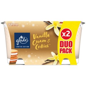 Glade Duftkerze Vanilla Cream Cookies im Duo-Pack, ideal für gemütliche Duftmomente.
