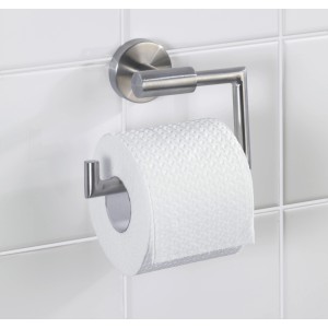 Wenko Porta carta igienica Bosio, acciaio inox, argento opaco con rotolo di carta igienica.