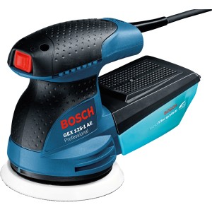 Ponceuse excentrique Bosch Professional GEX 125-1 AE avec boîtier à poussière et coffret.