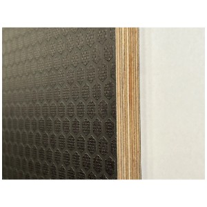 Braune Siebdruckplatte Birke, 120x60 cm, Stärke 12 mm, mit rutschhemmender Hexa-Prägung.