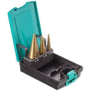 Set di punte a gradino Technocraft, 3 punte dorate in custodia verde.