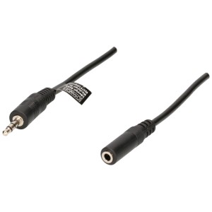 Prolunga audio stereo Schwaiger, 5m, nera, con spina e presa jack.