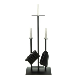 Set d'accessoires de cheminée Valo Oslo Premium, 3 pièces, noir avec pelle, brosse et tisonnier.