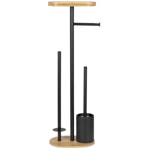 Wenko Ensemble WC Pomarolo Bambou Noir 4en1 avec étagère et porte-papier.
