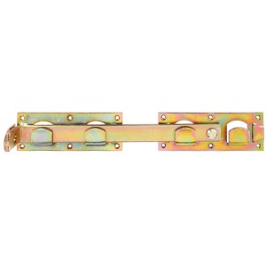 Loquet de portail double, zingué jaune, 420 mm, pour verrouiller les portails à deux battants.
