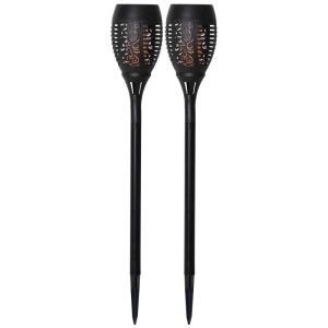 Deux bornes solaires Flame blanches Star Trading, 63 cm, avec effet flamme pour l'extérieur.