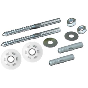 Fixation universelle pour lavabo SingleFix, réglable en hauteur, avec vis, chevilles et rondelles.