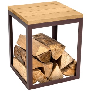 Tabouret d'extérieur Nouvel Timber, marron, métal/bois, avec rangement pour bois de chauffage.