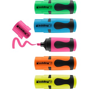Edding Mini Surligneurs E-7, 5 pièces en couleurs néon : jeu de surligneurs pour notes et marquages.