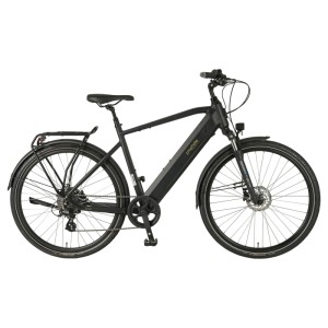VTC électrique noir Prophete Trekking Entdecker 2.0 Homme avec moteur arrière et pneus 28 pouces.
