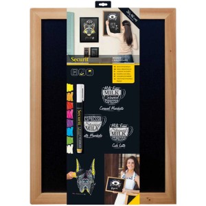 Tableau noir Woody Teck 30x40 cm avec cadre en bois et marqueur craie.