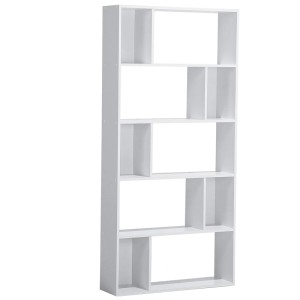 Bibliothèque blanche Beliani Orilla avec 5 étagères et 10 compartiments au design scandinave.