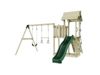 PolarPlay Spielturm Uppsala Schaukel Trapezstange Kletterturm Rutsche Dunkelgrün