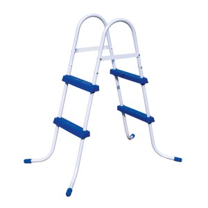 Scaletta per piscina, 84 cm, con gradini blu e struttura in metallo bianco.