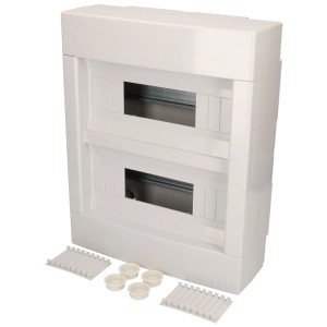 Quadro elettrico da parete, 2 file, con staffa di chiusura e guida DIN, protezione IP40.