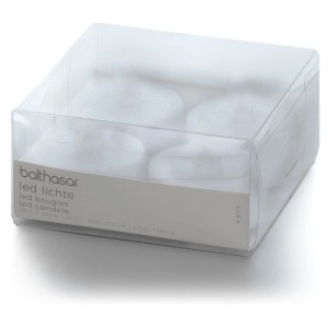 Balthasar Lot de 4 bougies chauffe-plat LED avec minuterie en emballage transparent.