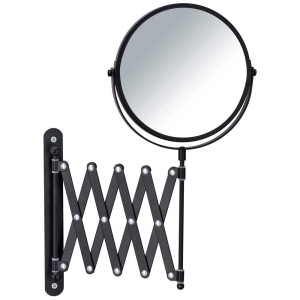 Specchio cosmetico da parete telescopico Exclusiv Wenko, nero, con ingrandimento 3x e braccio girevole.