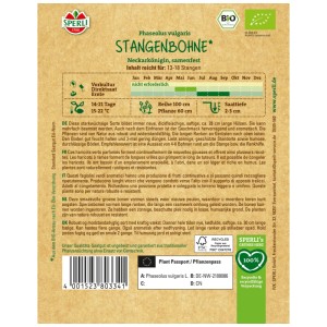 Confezione di semi di fagiolino rampicante bio Neckarkönigin Sperli, contenuto sufficiente per 13-18 pali.
