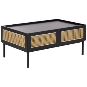 Table basse noire Beliani Cullen avec tiroirs en rotin (57x97cm).