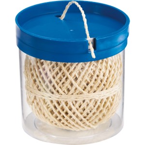 Corde PP beige LUX, 60 m, dans distributeur avec couvercle bleu et dispositif de coupe.